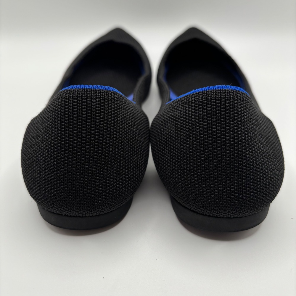 Rothy's Black Pointed Toe Flats with Blue Trim - Picture 5 of 11
